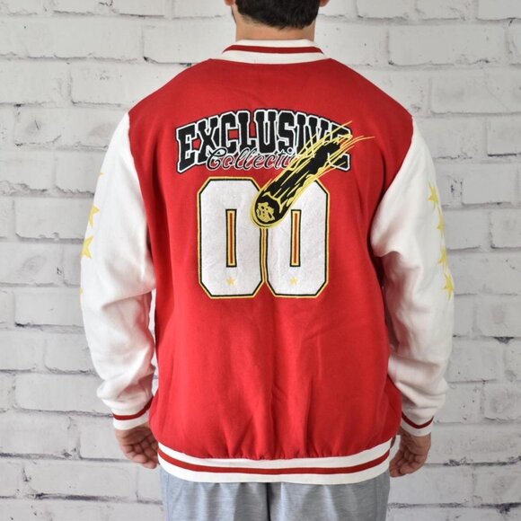 BoohooMAN Plus Cotton Jersey Bomber Varsity Jacket with Patches - Picture 4 of 4